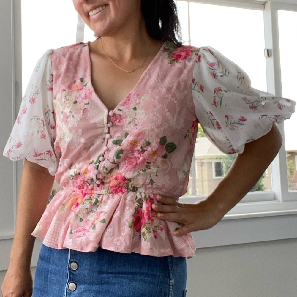 Pink floral blouse